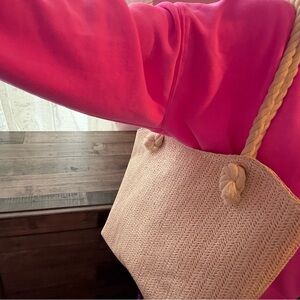Beige Woven Shoulder Bag